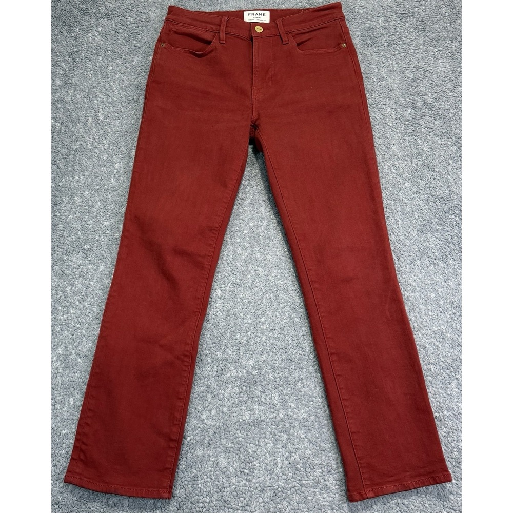 FRAME Le High Straight Leg Jeans Fired Brick Red Size 27 High Rise Cropped